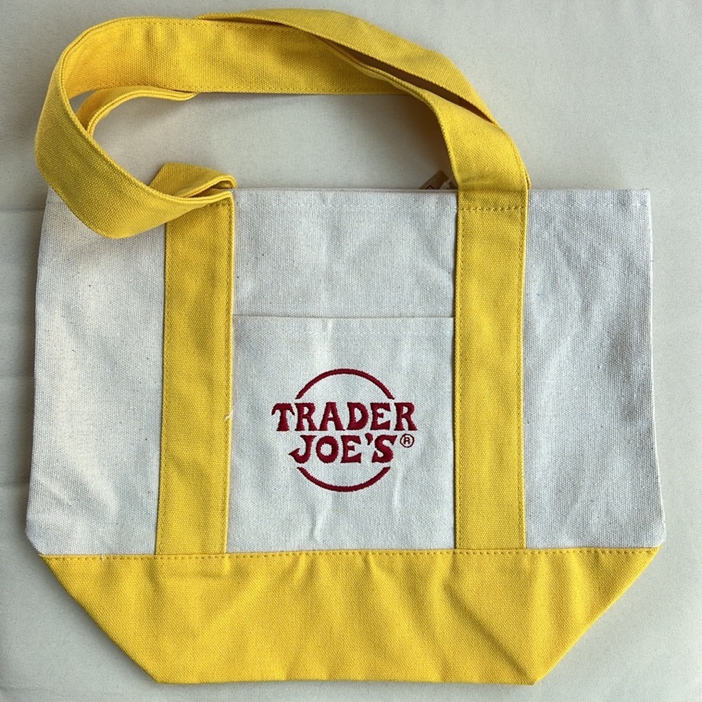 NWT Trader Joe’s Mini Canvas Tote Bag - Limited Edition Yellow & Cream - Picture 5 of 5